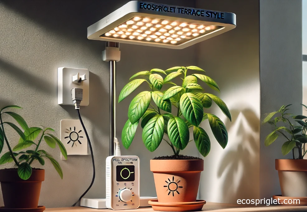 Avocado leaves under full-spectrum LED about a foot above