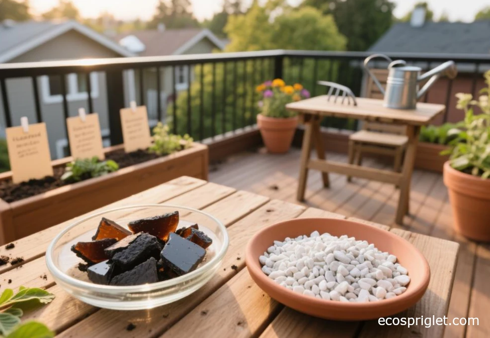 Side-by-side dishes showing raw volcanic glass and expanded white perlite.