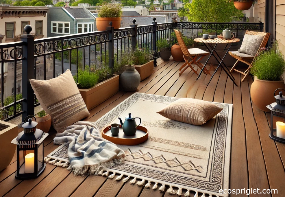 small patio layered with rug