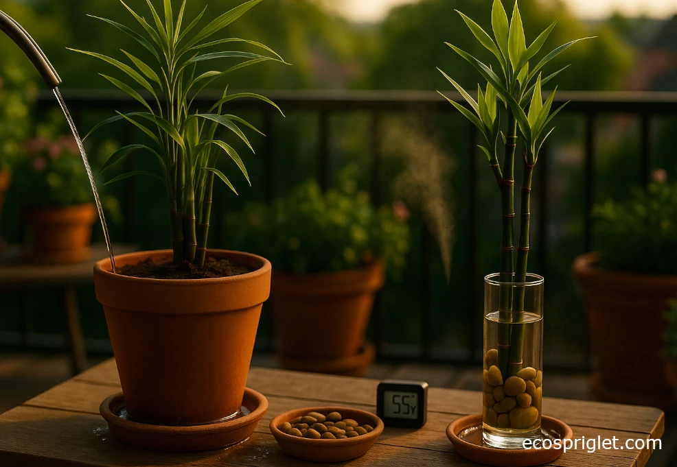Watering a bamboo pot