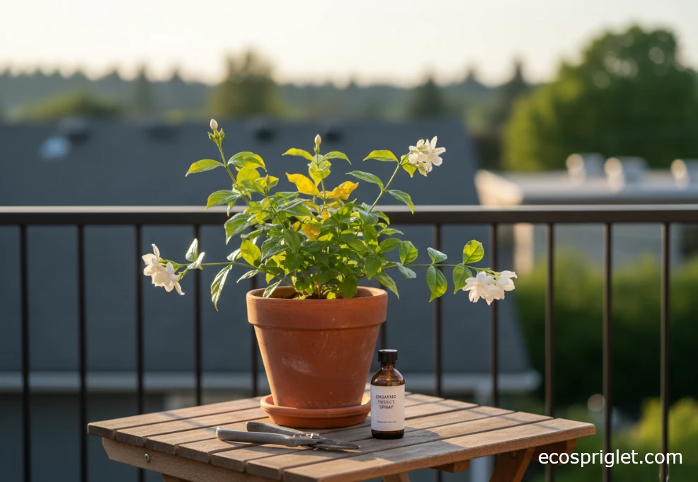 Jasmine plant with a few yellow leaves