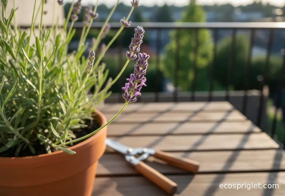 Close-up of lavender spikes with the first florets opening, showing ideal harvest timing.