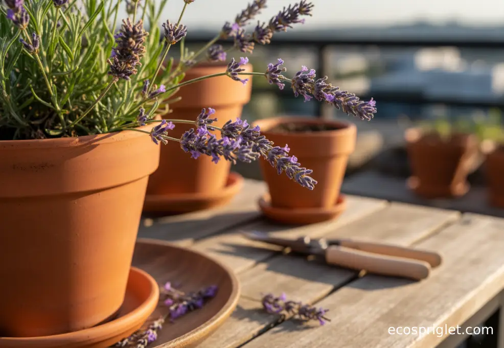 Overbloomed lavender spikes with browning tips, showing a “late harvest” look.